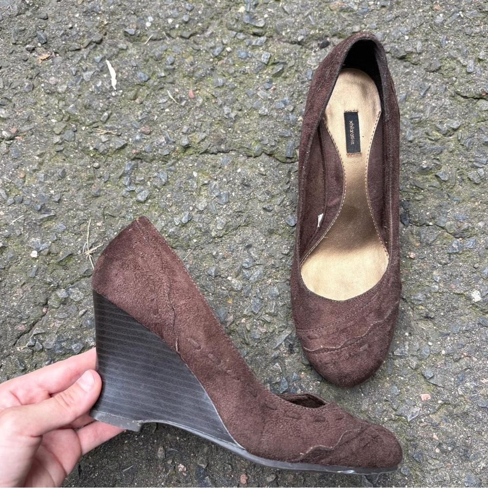 Y2K 2000s Brown Suede Platform Wedge Pumps Size 9